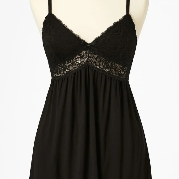 Black Lace Babydoll Lingerie Size Large Adjustable Straps Stretch - Picture 1 of 6